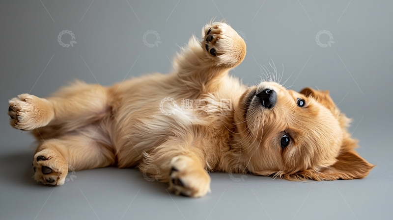 高清大图下载【趣麦麦图】可爱的金毛幼犬仰卧照