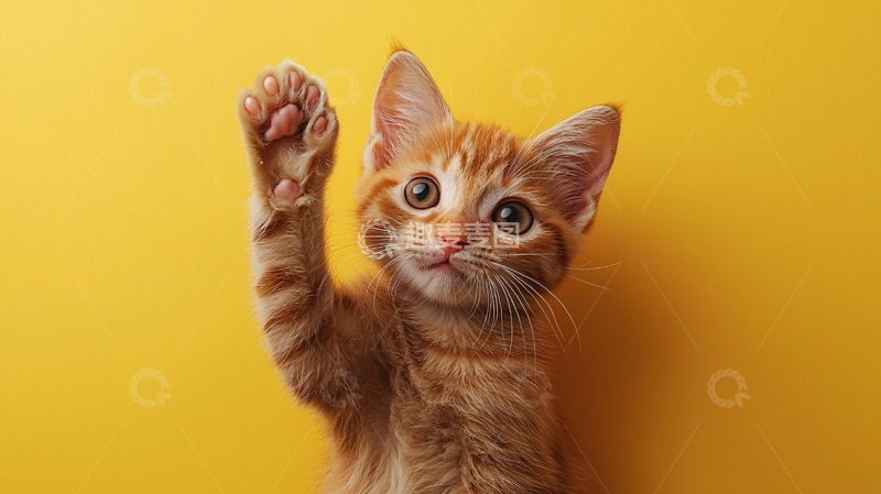 高清大图下载【趣麦麦图】小猫举起一只爪子