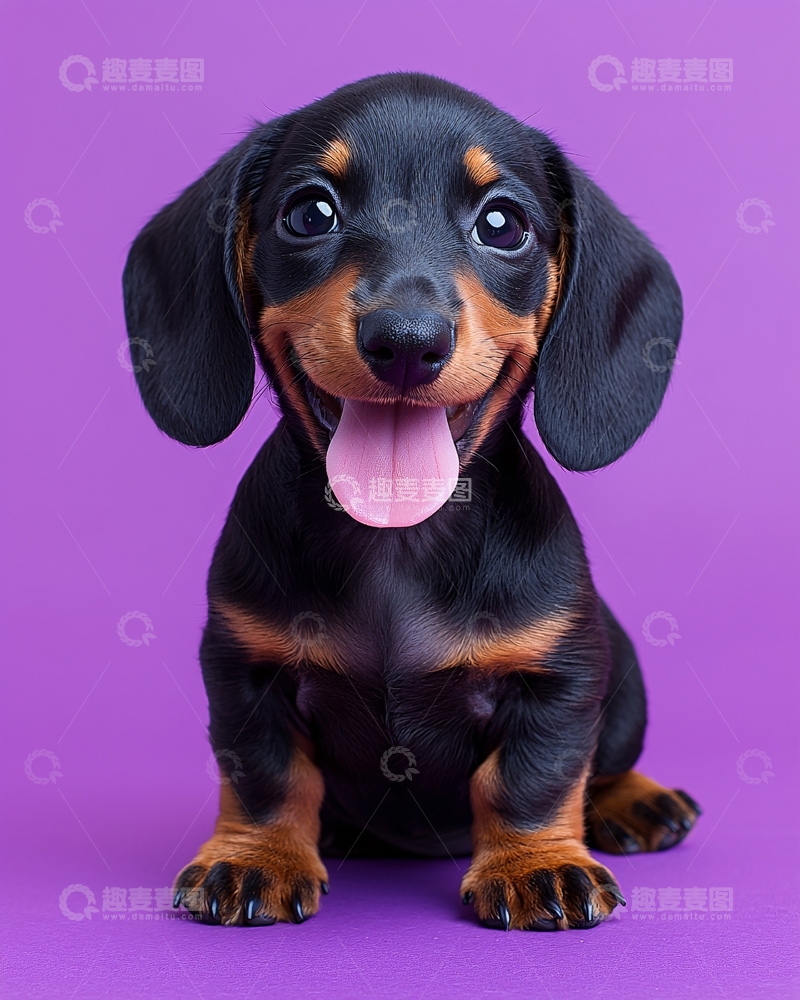 高清大图下载【趣麦麦图】紫底可爱腊肠犬幼犬