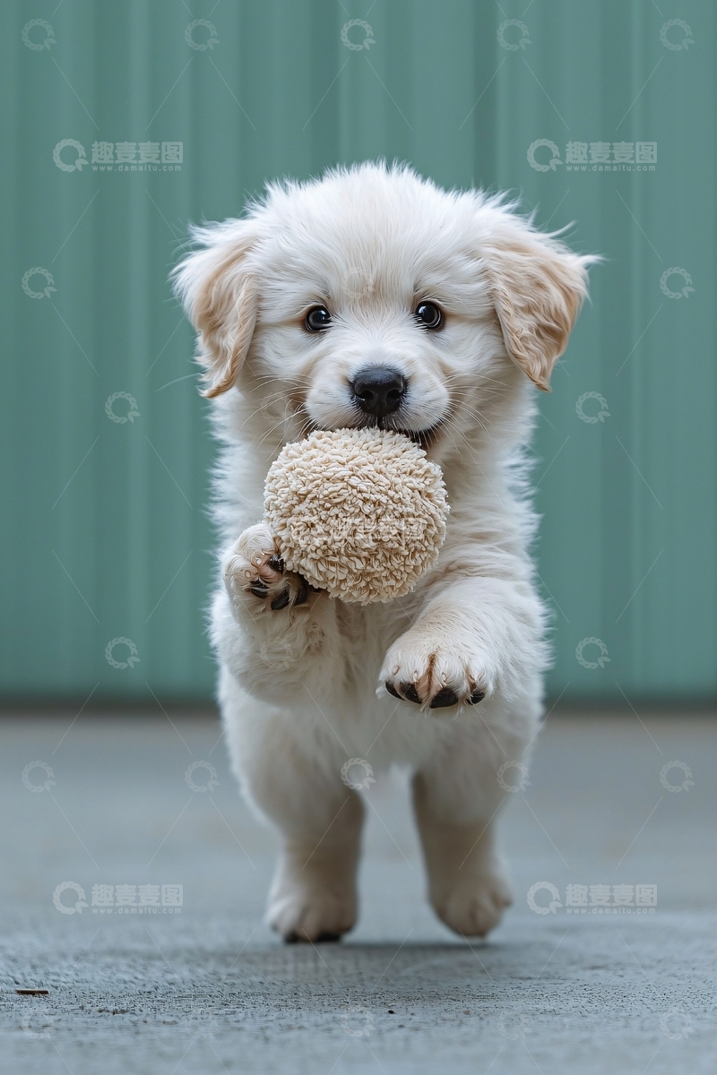 高清大图下载【趣麦麦图】金毛幼犬叼球奔跑