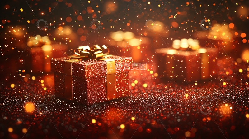 高清大图下载【趣麦麦图】金色礼盒闪耀节日气氛