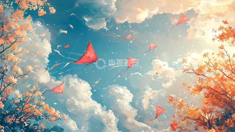 高清大图下载【趣麦麦图】蓝天白云下飞翔的风筝