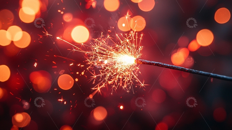 高清大图下载【趣麦麦图】燃放的红色火花棒