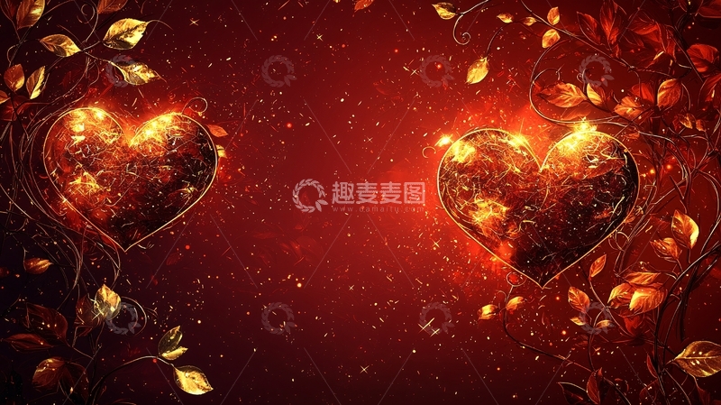 高清大图下载【趣麦麦图】红色背景金色爱心
