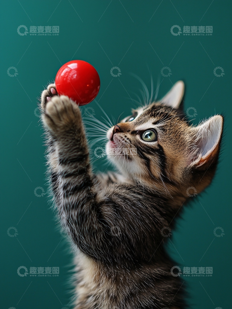 高清大图下载【趣麦麦图】小猫玩红色球