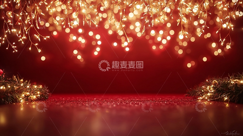 高清大图下载【趣麦麦图】红色背景圣诞灯光