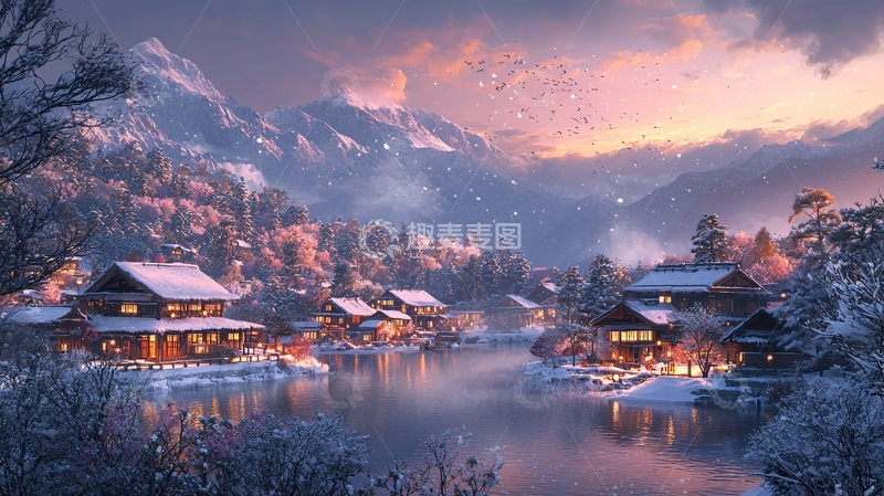 高清大图下载【趣麦麦图】冬日雪景村庄