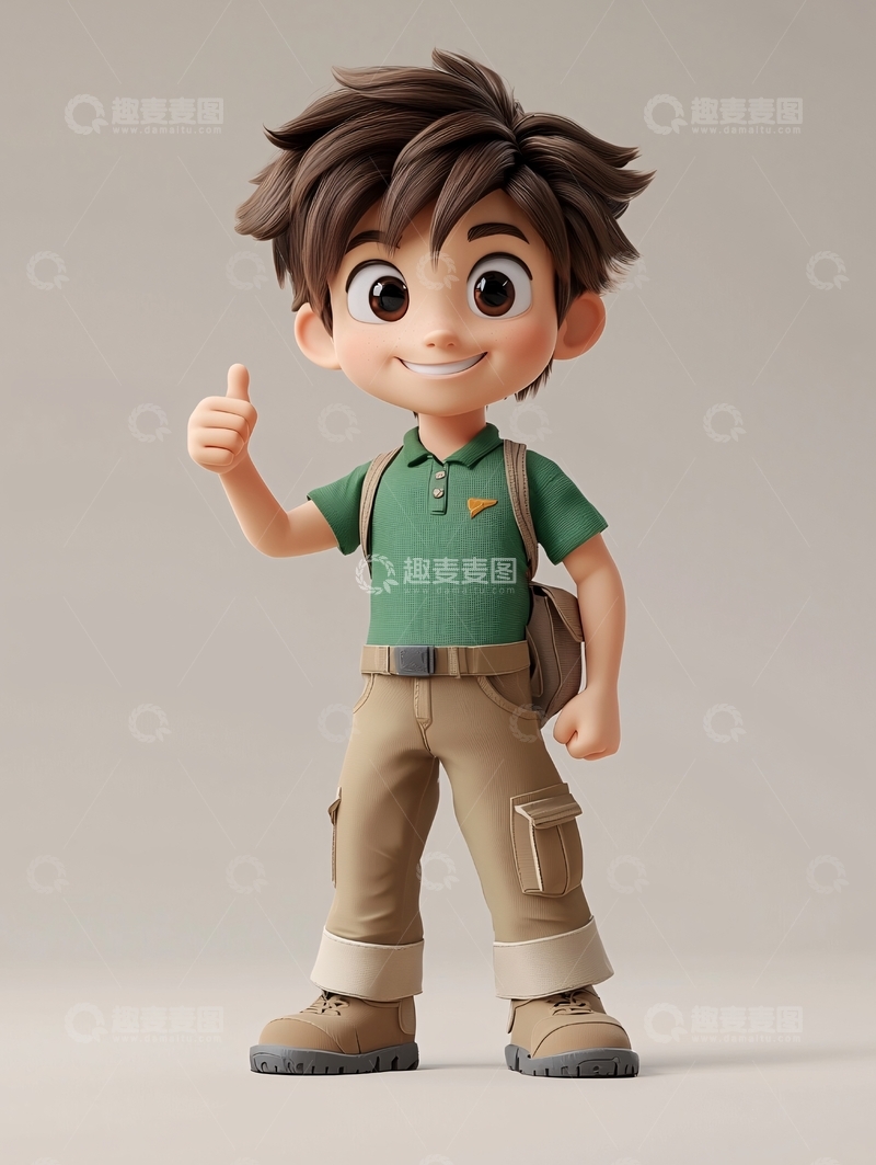 高清大图下载【趣麦麦图】卡通男孩竖起大拇指