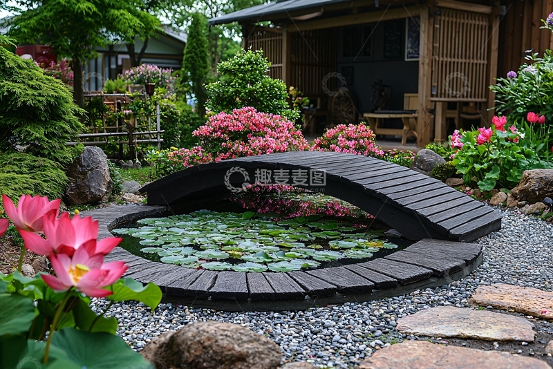 高清大图下载【趣麦麦图】日式庭院小桥流水