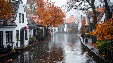 秋雨中的欧洲小镇