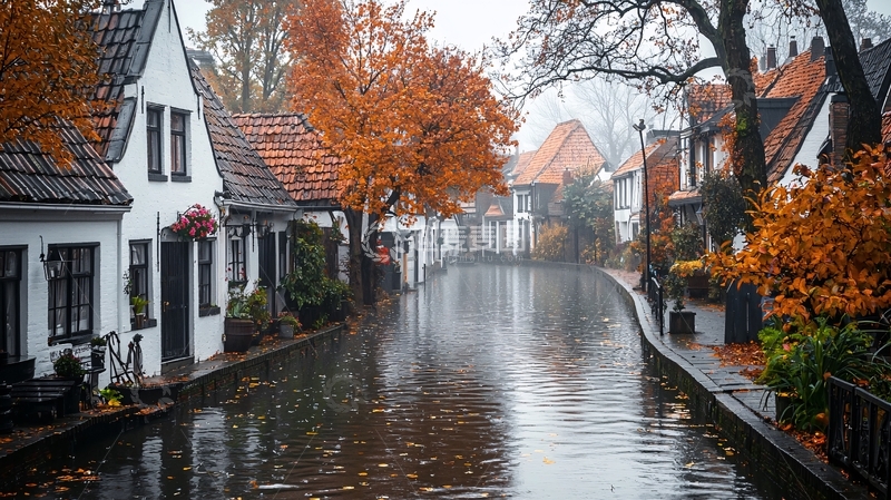 高清大图下载【趣麦麦图】秋雨中的欧洲小镇