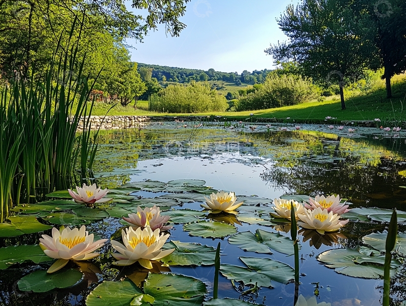 高清大图下载【趣麦麦图】宁静祥和的池塘景色