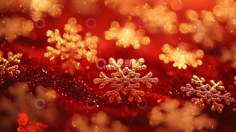 高清大图下载【趣麦麦图】红色背景金色雪花