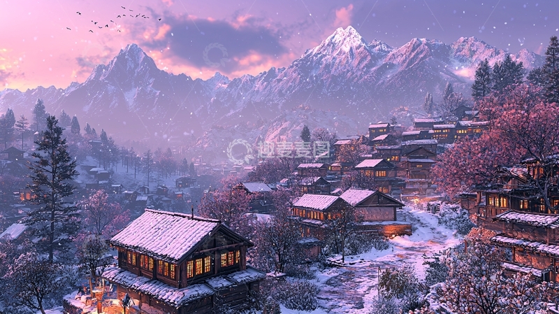 高清大图下载【趣麦麦图】雪山村庄