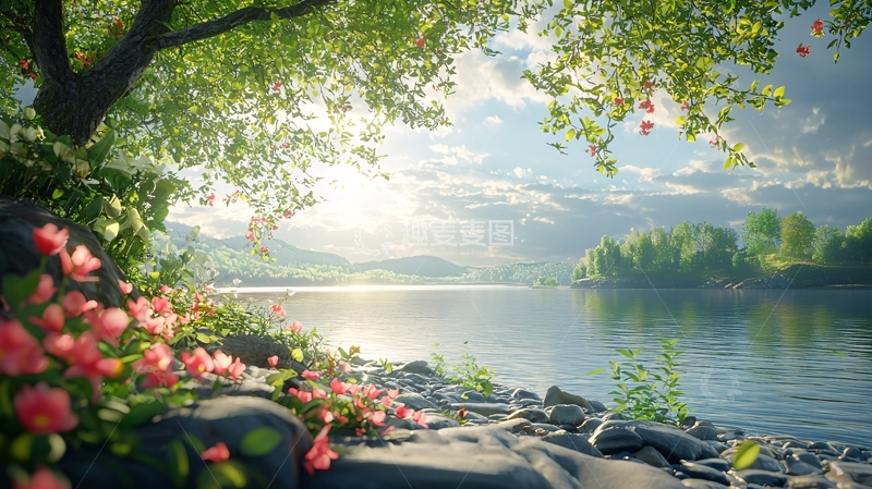 高清大图下载【趣麦麦图】阳光下的河边鲜花