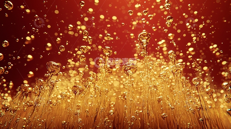 高清大图下载【趣麦麦图】红色背景下金色水滴飞溅