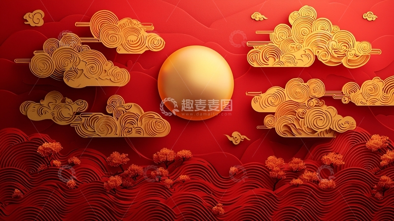 高清大图下载【趣麦麦图】红金色祥云圆球背景