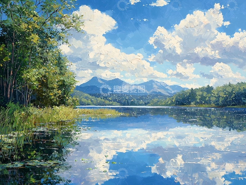 高清大图下载【趣麦麦图】阳光下的宁静湖泊