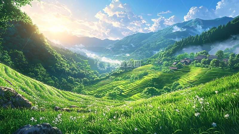 高清大图下载【趣麦麦图】阳光下的绿色山谷