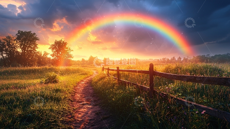 高清大图下载【趣麦麦图】彩虹田园风光