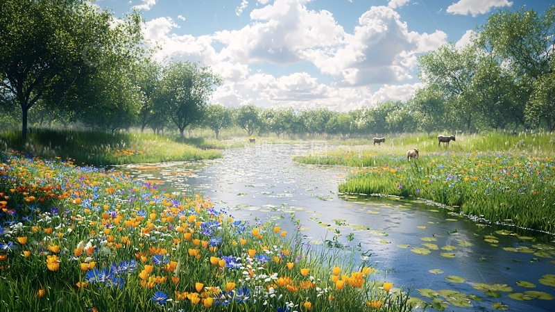 阳光明媚的田园风光