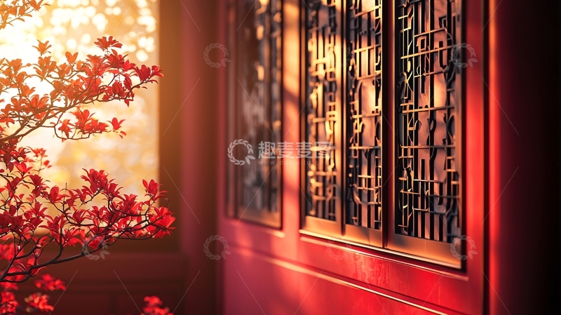 高清大图下载【趣麦麦图】红墙红花窗棂阳光