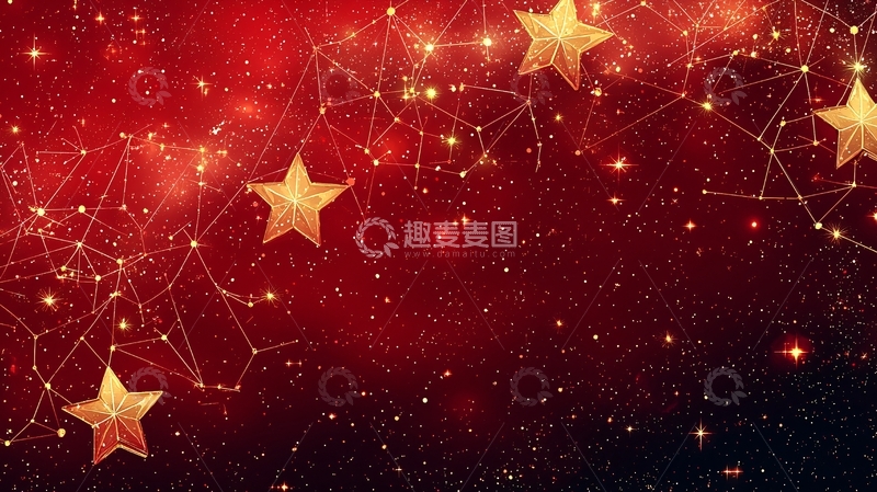 高清大图下载【趣麦麦图】红色背景金色星星