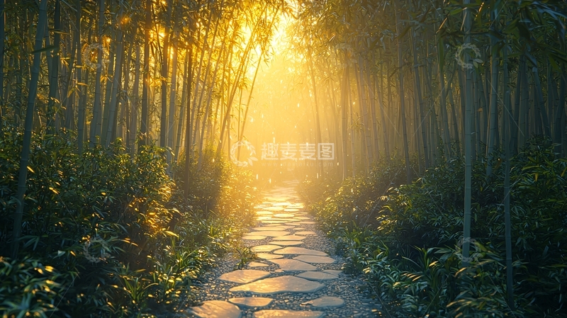高清大图下载【趣麦麦图】阳光洒在竹林小路上