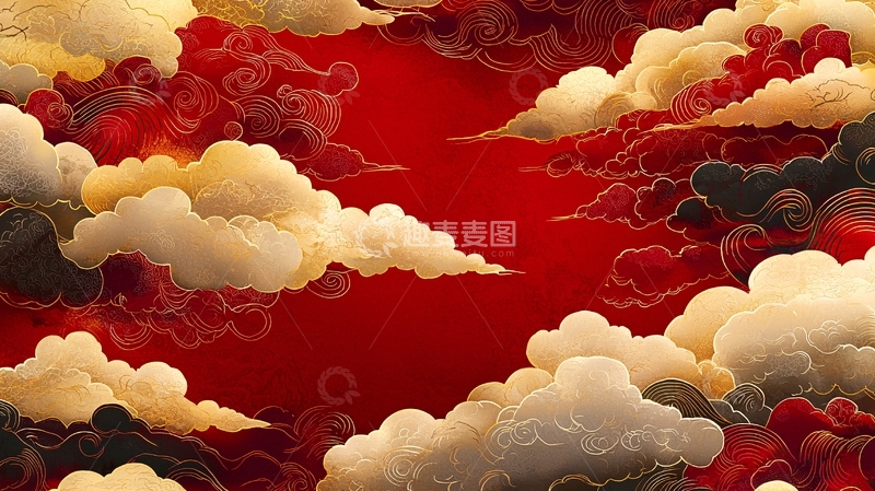 高清大图下载【趣麦麦图】红金色祥云背景图