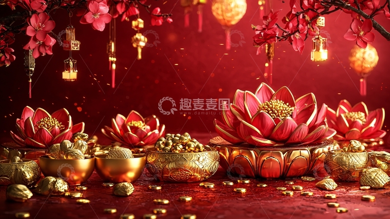 高清大图下载【趣麦麦图】新年喜庆红色背景图