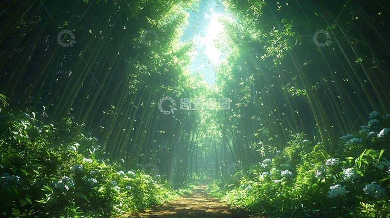 高清大图下载【趣麦麦图】阳光透过竹林