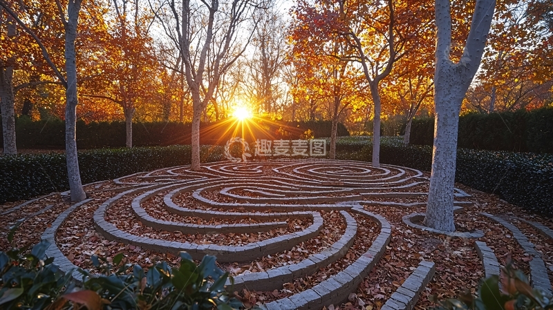 高清大图下载【趣麦麦图】秋日落日下的迷宫花园