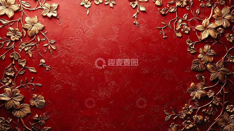 高清大图下载【趣麦麦图】红色背景金色花纹