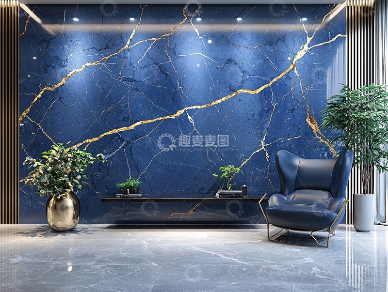 高清大图下载【趣麦麦图】蓝色大理石金色纹理背景