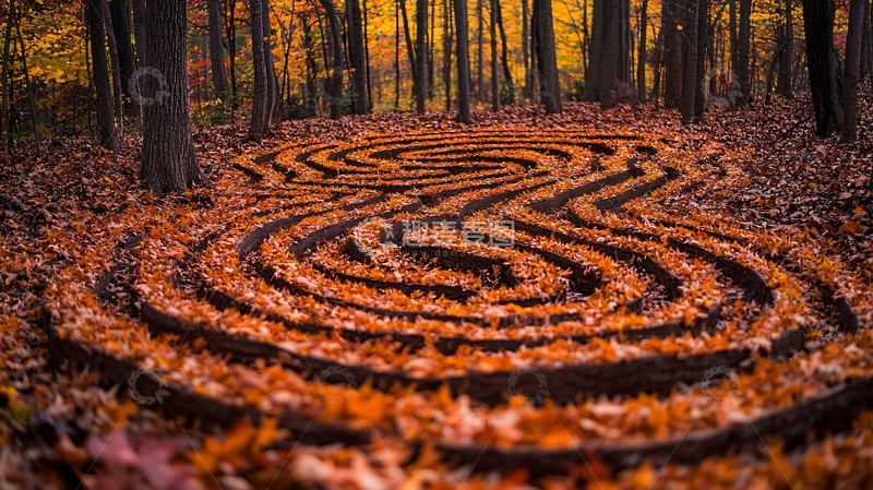 高清大图下载【趣麦麦图】秋叶森林螺旋图案