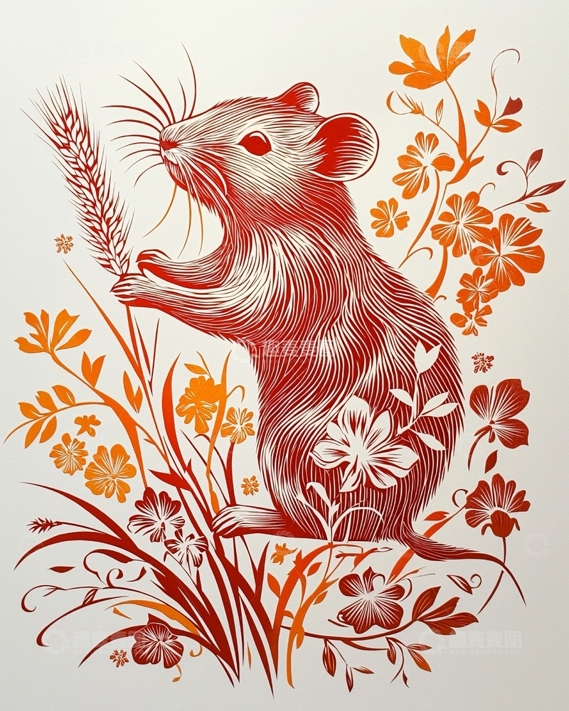 高清大图下载【趣麦麦图】红色线条老鼠