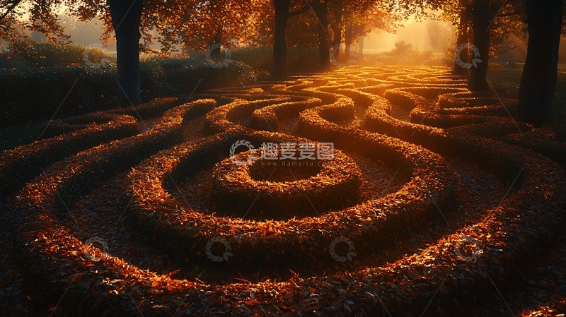 高清大图下载【趣麦麦图】秋日落叶螺旋迷宫