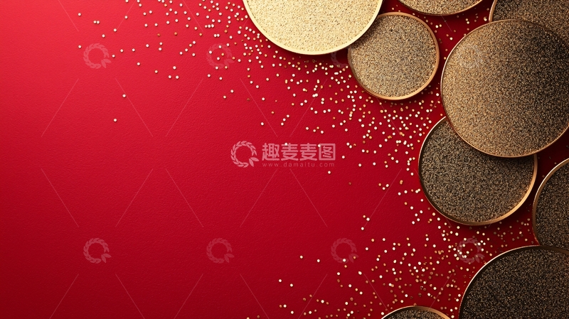 高清大图下载【趣麦麦图】红色背景金色圆形
