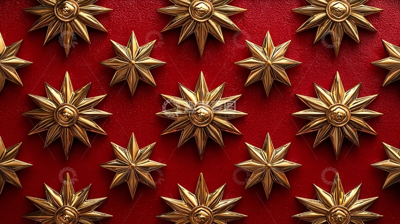 高清大图下载【趣麦麦图】红底金色星形图案