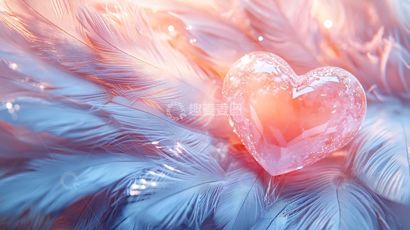 高清大图下载【趣麦麦图】轻柔羽毛上的水晶心