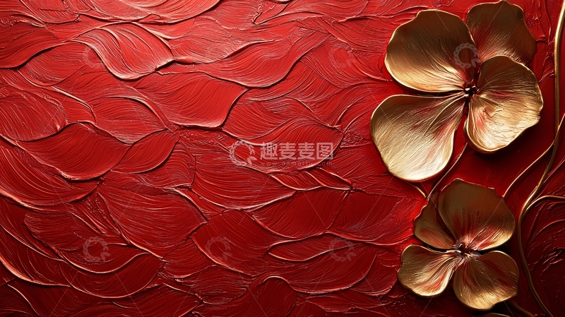 高清大图下载【趣麦麦图】红色背景金色花朵