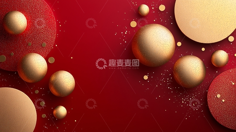高清大图下载【趣麦麦图】红色背景金色球体