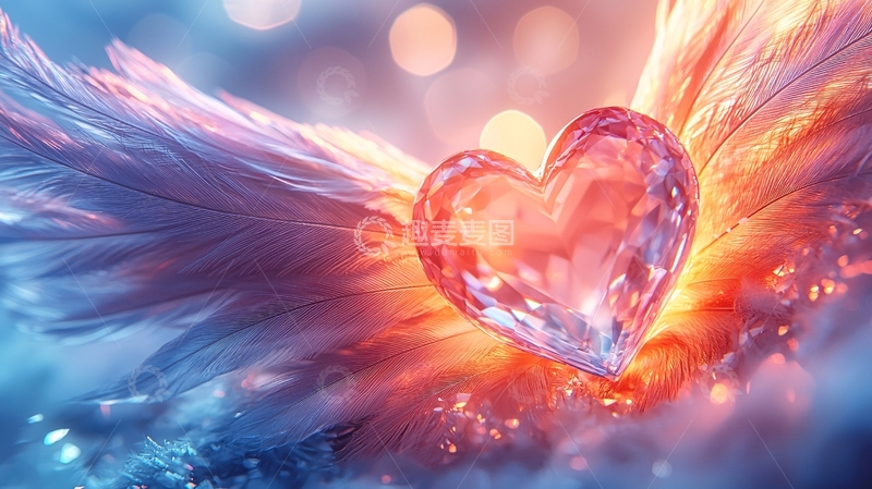 高清大图下载【趣麦麦图】-心形水晶翅膀发光