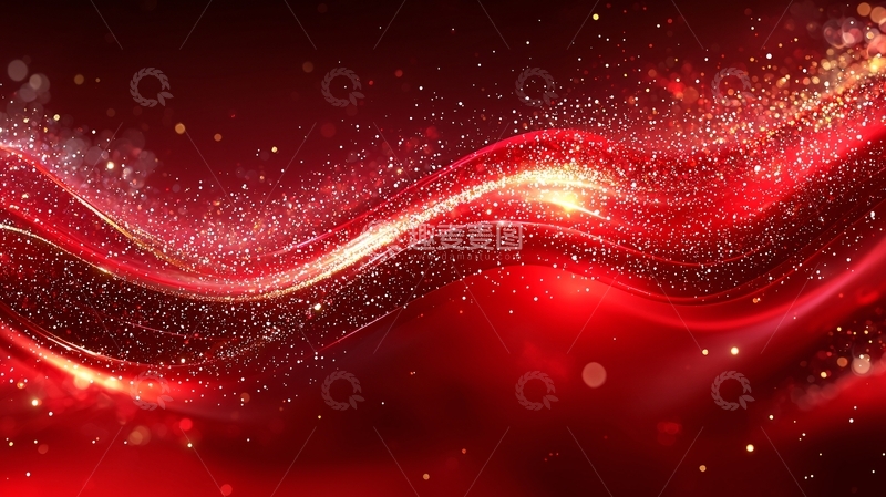高清大图下载【趣麦麦图】红色波浪闪光粒子背景