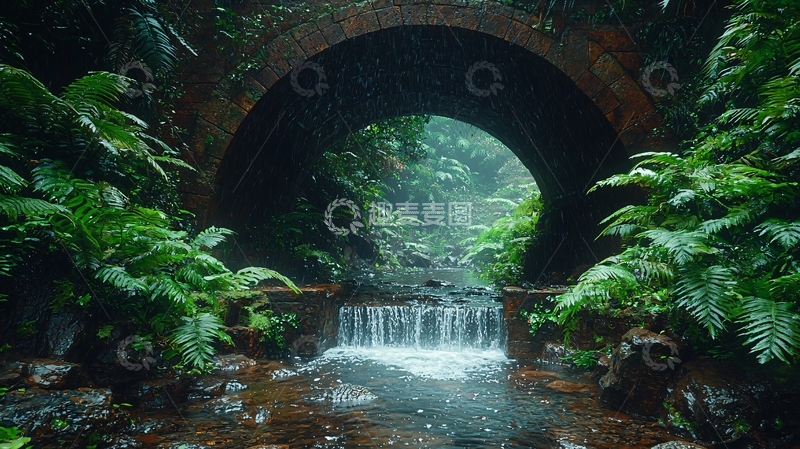 高清大图下载【趣麦麦图】古桥流水森林秘境