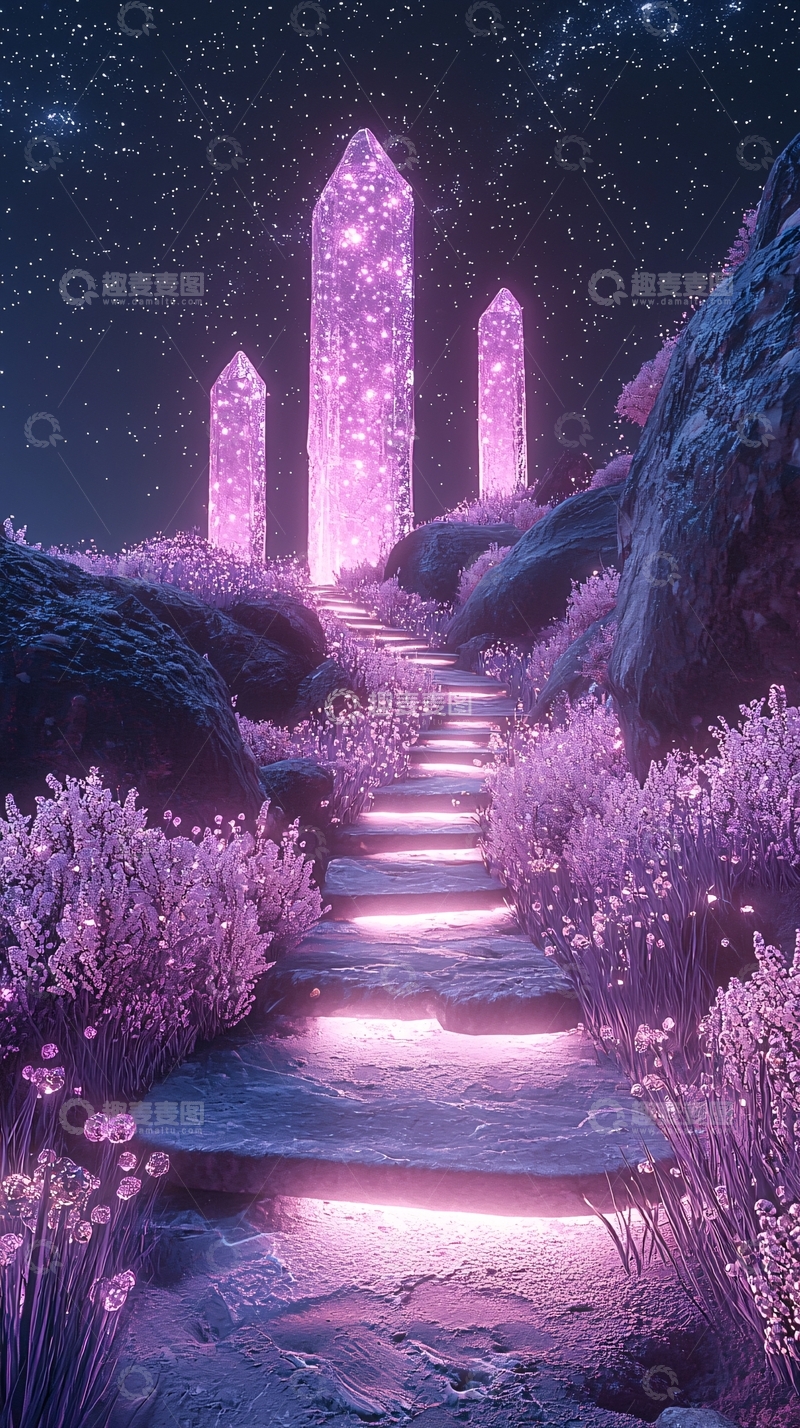 高清大图下载【趣麦麦图】梦幻紫色水晶石阶