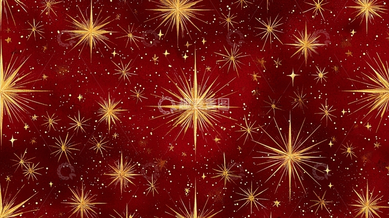 高清大图下载【趣麦麦图】红色背景金色星星