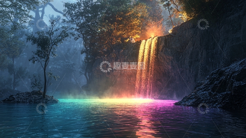 高清大图下载【趣麦麦图】梦幻瀑布夜景
