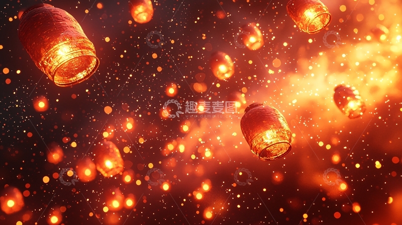 高清大图下载【趣麦麦图】夜空飞舞的许愿灯笼