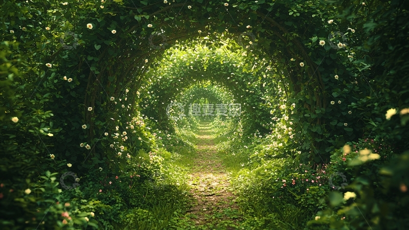 高清大图下载【趣麦麦图】绿树拱门隧道